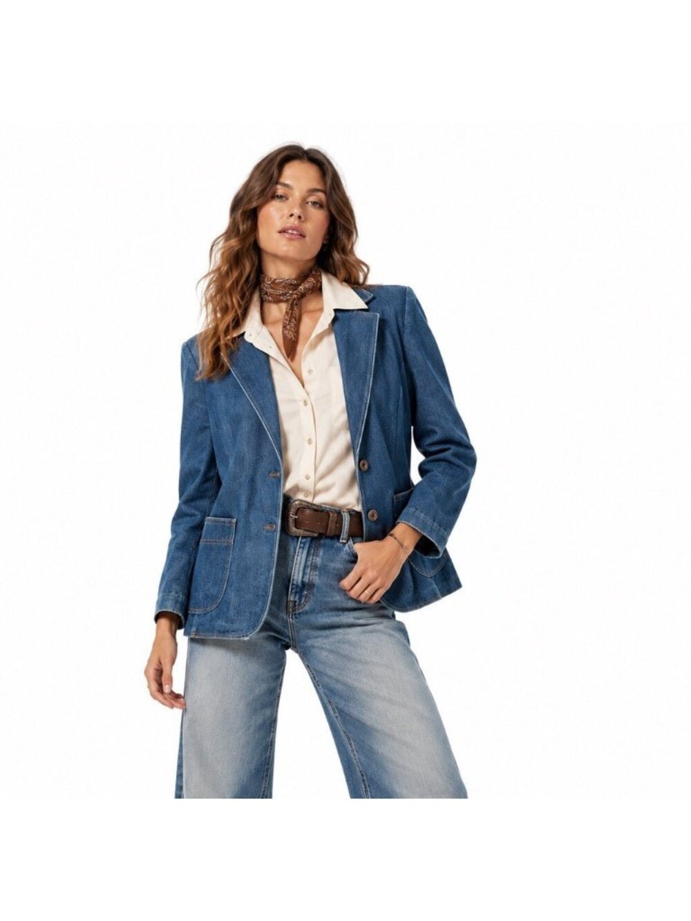 vintage 80s DENIM JACKET BLAZER blue MEDIUM country western americana retro